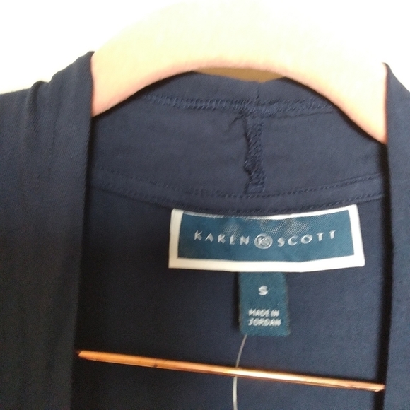 Karen Scott Navy Blue Open Front Quarter Sleeve Jersey Knit Cardigan Size Small - Picture 5 of 8